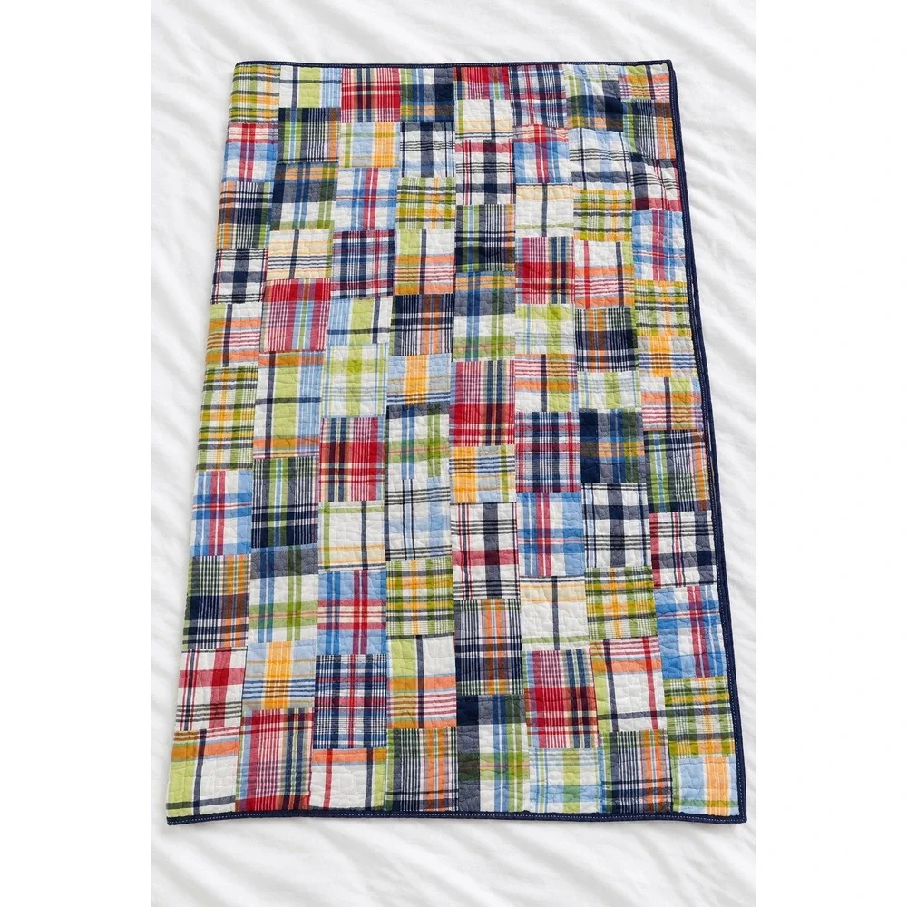 Pottery Barn Kids Twin Madras Plaid Patchwork Reversible Cotton Quilt